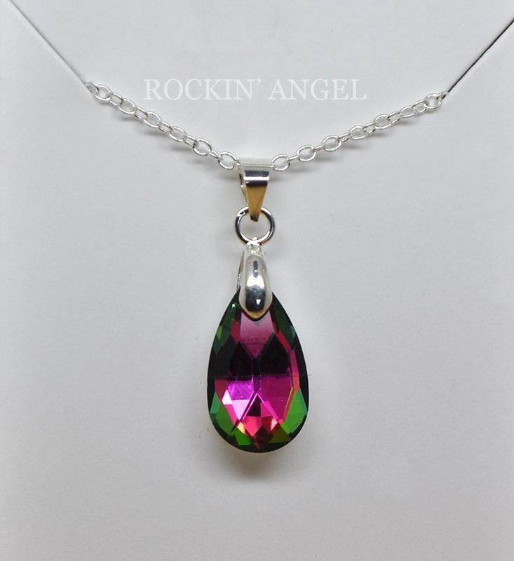 Rainbow Teardrop Logo - Silver Austrian Crystal Rainbow Teardrop Necklace Pendant ladies