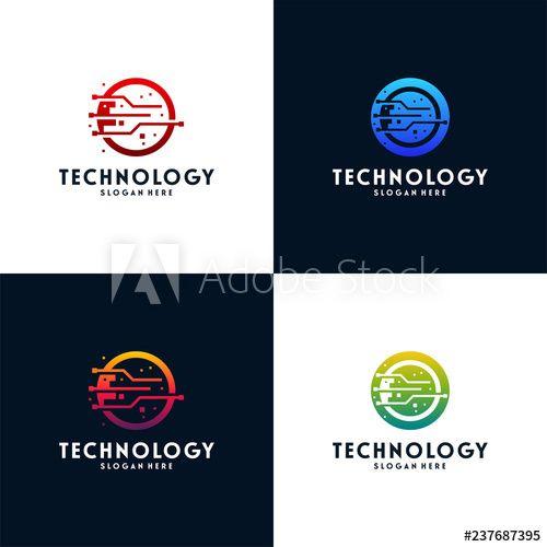 Wire Circle Logo - Set of Modern Abstract Circle Technology logo template, Wire Tech