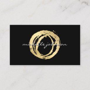 Wire Circle Logo - Luxe Faux Gold Painted Circle Designer Logo Black Business Card