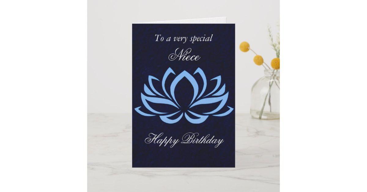 Blue Lotus Flower Logo - Niece - Birthday - Blue Lotus on Black Card | Zazzle.co.uk