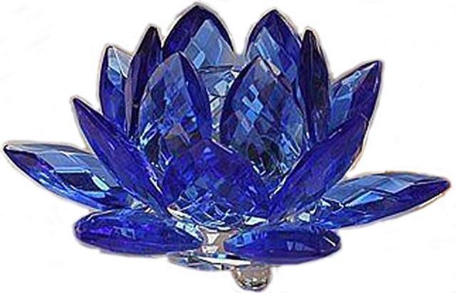 Blue Lotus Flower Logo - Amlong Crystal 3 Inch Sapphire Blue Lotus Flower Feng Shui Home