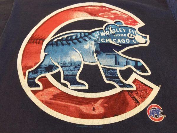 Big Red and Blue C Logo - Chicago Cubs Shirt 2008 MLB Bear in the big Red C Size Large L Dark Blue