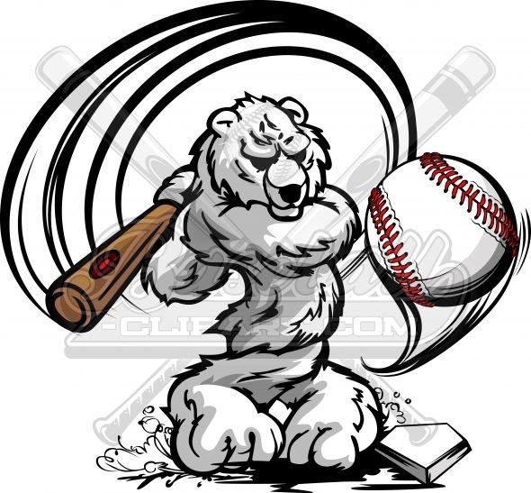 Bears Baseball Logo - Baseball Polar Bear Clipart with Baseball Bat, Swinging at Baseball