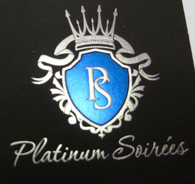 Blue and Silver Z Logo - Platinum Soirees: Black Square Business Cards with Silver & Royal ...