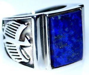 Blue and Silver Z Logo - Mens Lapis Sterling SILVER Ring Eagle logo Blue Gem 925 Rings All ...