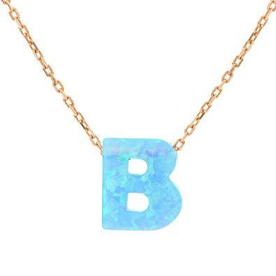 Blue and Silver Z Logo - Initial Blue Opal Alphabet Letter Necklace A to Z - Rose Gold ...