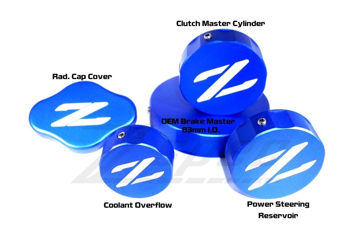 Blue and Silver Z Logo - ZSPEC Z32 300zx Billet Aluminum Reservoir Cap Cover SET BMC, CMC