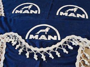 3 Blue Logo - Set Of 3 Blue Curtains With White Tassels And Logo For MAN TGA TGX