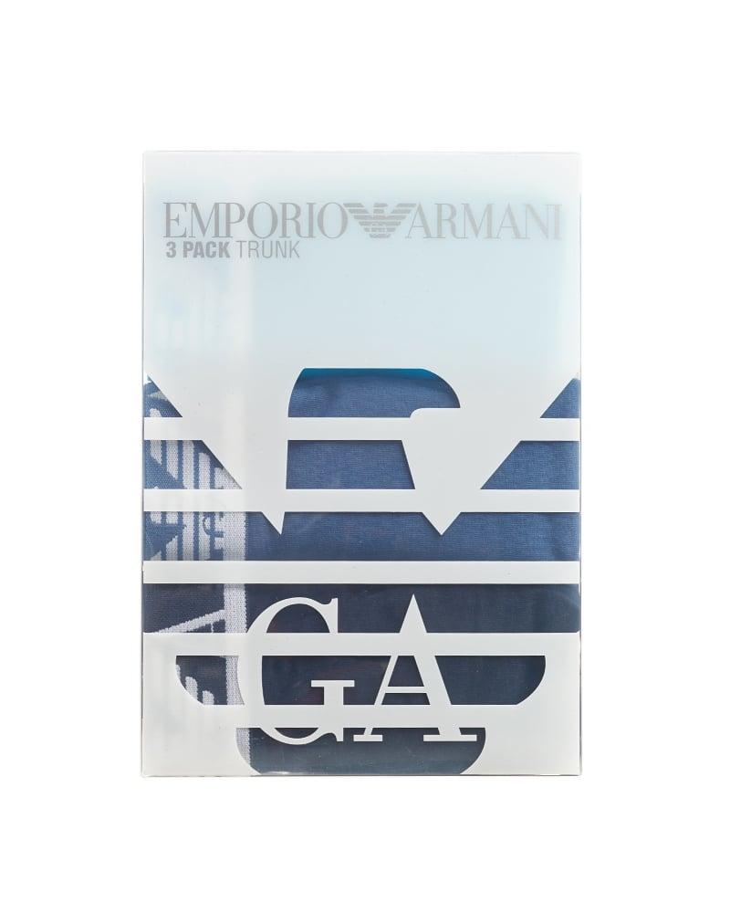 3 Blue Logo - Emporio Armani Mens Underwear 3 Pack Trunk Navy Turquoise Blue Logo