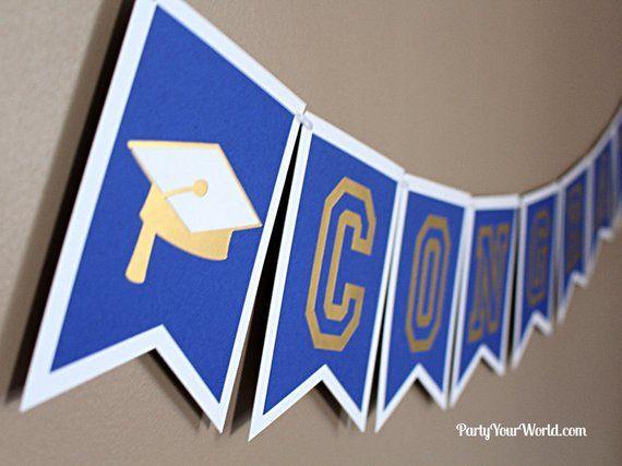 Gold White and Blue College Logo - Custom Graduation Banner Congrats Grad Banner College/ High