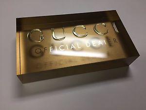 Clear Gucci Logo - GUCCI Official Dealer brand plaque block logo gold clear plastic ...