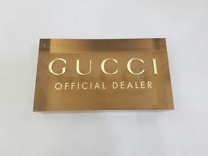 Clear Gucci Logo - GUCCI OFFICIAL DEALER GOLD CLEAR BLOCK PLAQUE LOGO | eBay