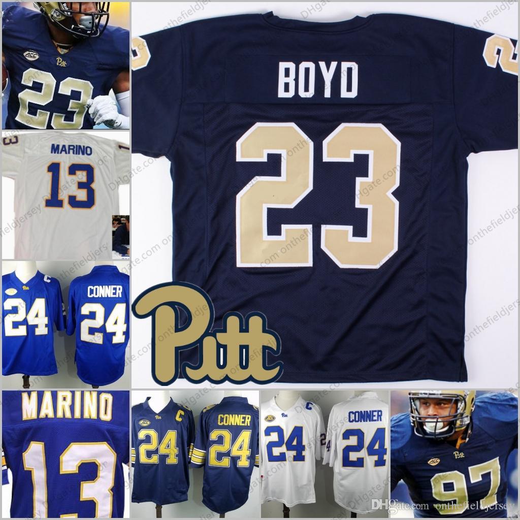 Gold White and Blue College Logo - Pittsburgh Panthers Pitt Dan Marino 23 Tyler Boyd 7 Tom Savage