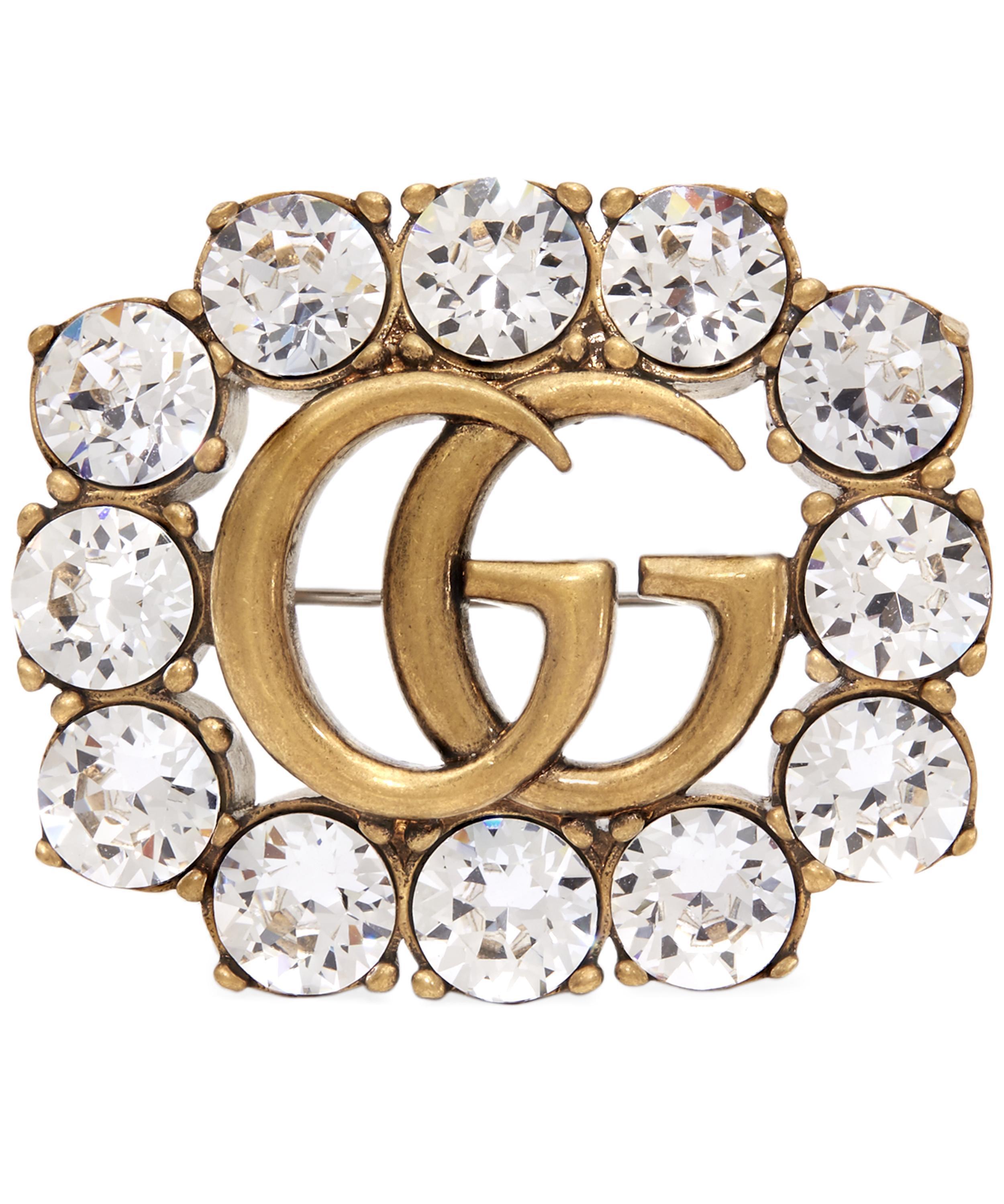 Clear Gucci Logo - Gucci Double G Logo Crystal Brooch in Metallic - Lyst