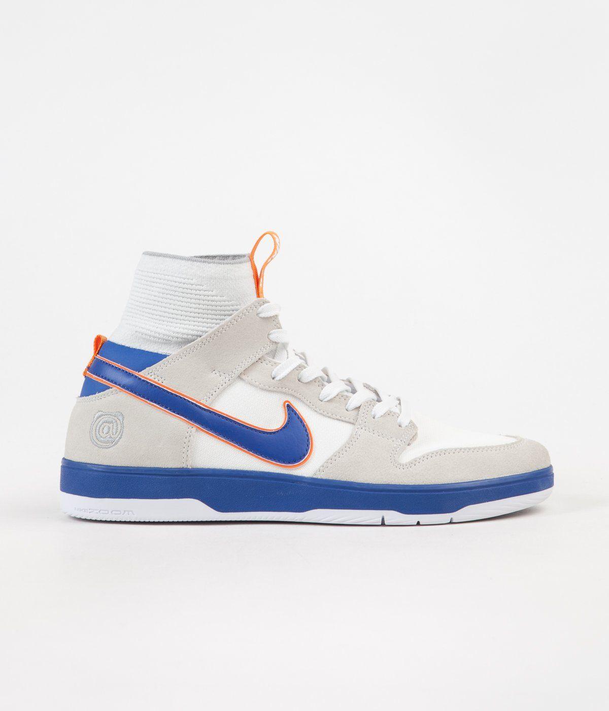 Gold White and Blue College Logo - Nike SB x Medicom Dunk High Elite QS Shoes - White / College Blue ...