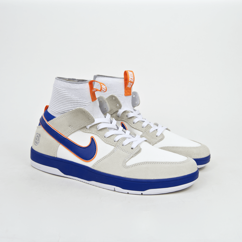 Gold White and Blue College Logo - Nike SB - 'Medicom' Dunk High Elite QS Shoes - White / College Blue ...