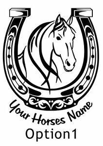 Horse and Horseshoe Logo - Personalised Horse shoe decal sticker for trailer horsebox, tackroom ...