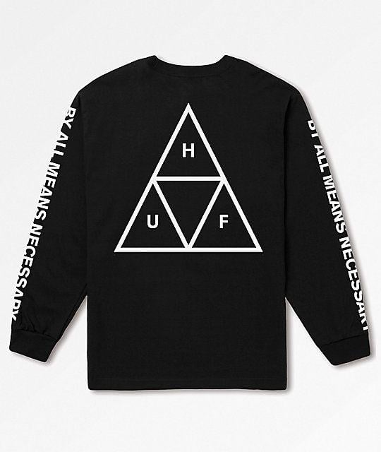 HUF Triangle Logo - HUF Triple Triangle Black Long Sleeve T Shirt