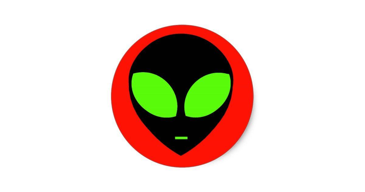 Red Alien Logo - Black alien with green eyes and red background classic round sticker