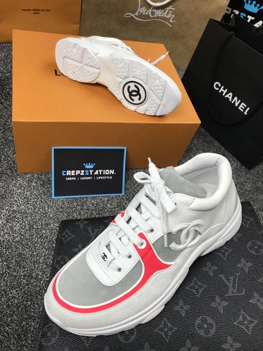 Chanel White CC Logo - CHANEL WHITE RED CC LOGO TENNIS RUNNER SNEAKERS – Crepz Station