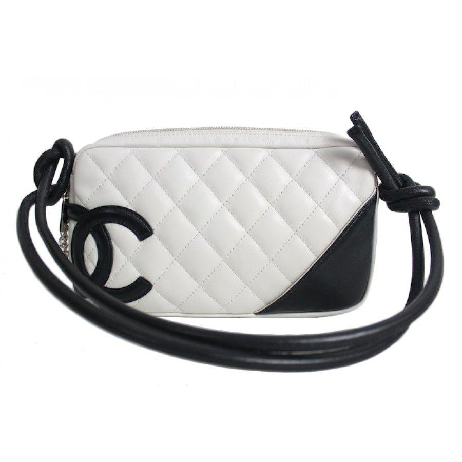Chanel White CC Logo - $1000 Chanel White Black Cambon Ligne Lambskin Leather CC Logo