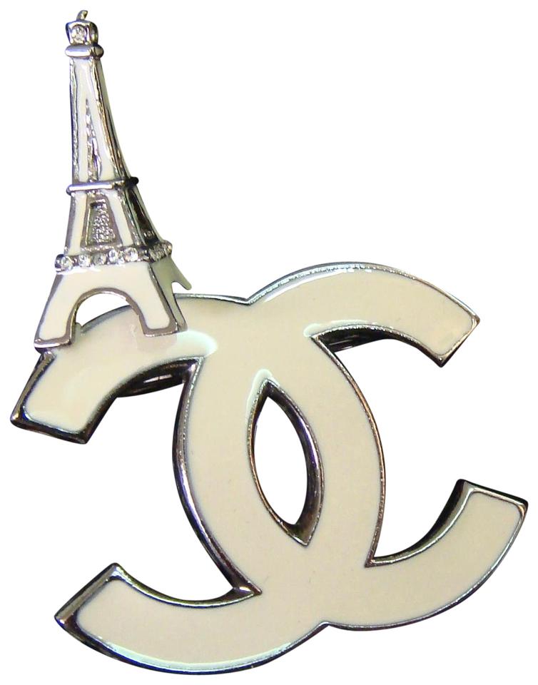 Chanel White CC Logo - Chanel White Cc Logo Brooch Eiffel Tower