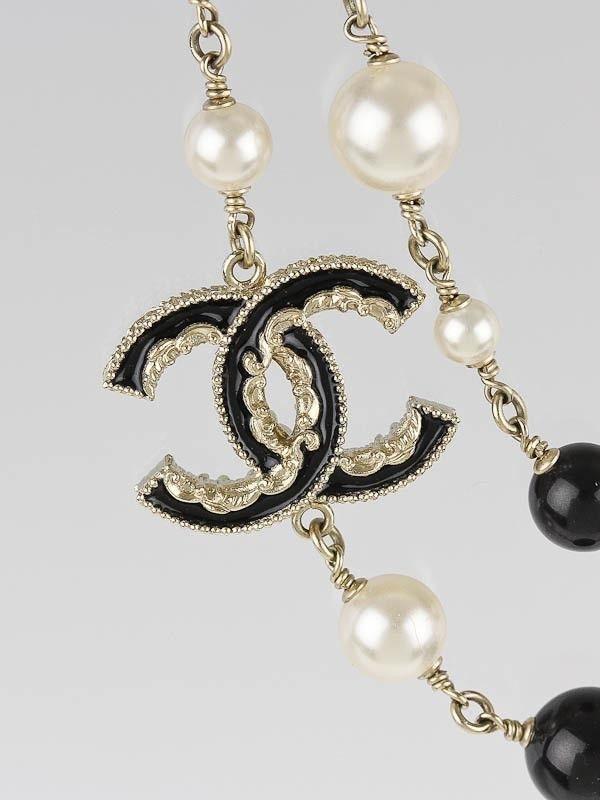 Chanel White CC Logo - Chanel White Black Beaded And CC Logo Long Necklace's Closet