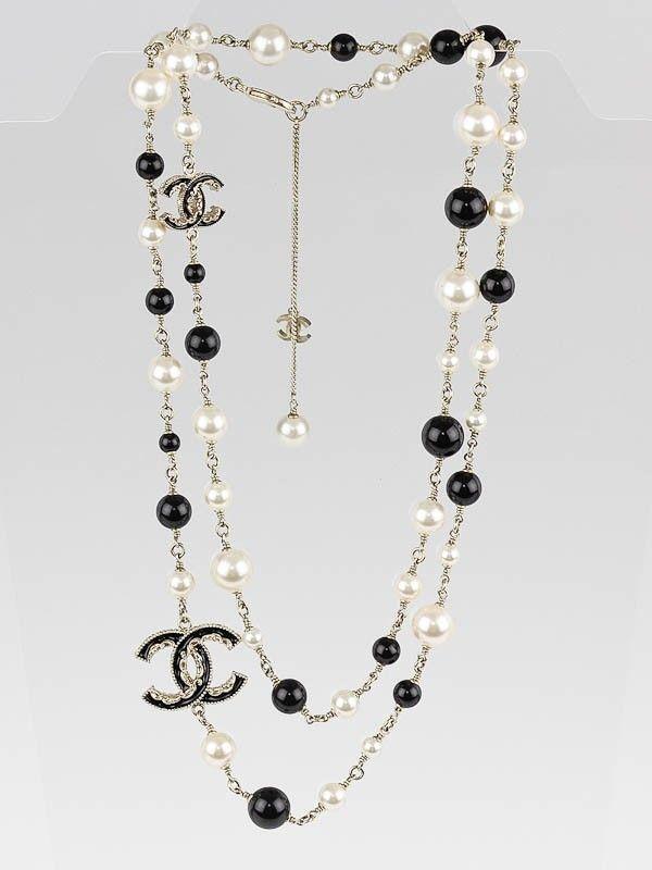 Chanel White CC Logo - Chanel White/Black Beaded and CC Logo Long Necklace | Everything ...