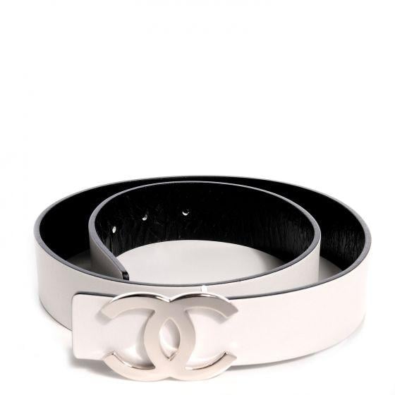 Chanel White CC Logo - CHANEL Reversible Leather CC Logo Belt 75 White Black 74417