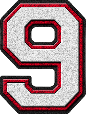 9 Red and White with Letters and Logo - Presentation Alphabets: White & Cardinal Red Varsity Numeral 9