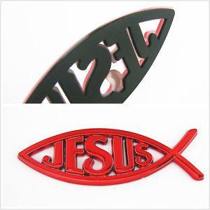 Red Oval Auto Logo - Chrome Red 3D Hollow Jesus IXÈYÓ Fish Emblem Logo Auto Hood Decal ...