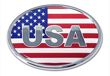 Red Oval Auto Logo - USA Oval Chrome Auto Emblem: Automotive