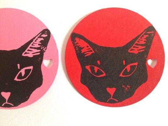 Black and Red Cat Logo - CAT GIFT TAGS 25 black cat circle Blank tags gift tags with hole ...