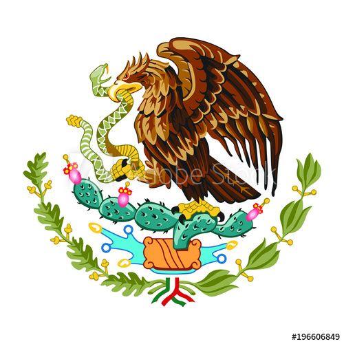 Mexican Flag Bird Logo - Coat of arms of Mexico. Eagle sitting on a cactus and eating a snake ...