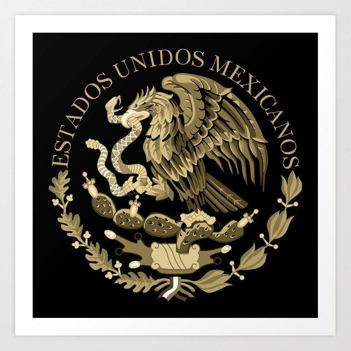 Mexican Flag Bird Logo - Mexican flag seal in sepia tones on black bg Art Print