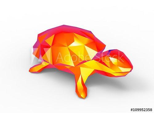 Animal with a Red and White Triangle Logo - turtle character. cartoon low poly 3D illustration of animal. red ...