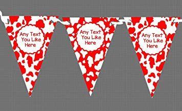 Animal with a Red and White Triangle Logo - Cow Print Animal Red & White Personalised Hen Do Night Party Bunting ...