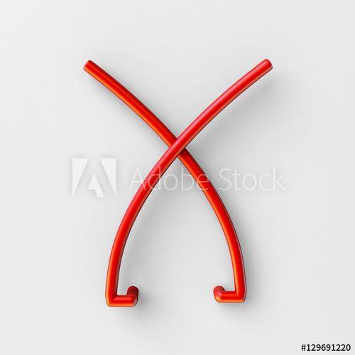 3D Red X Logo - 3D realistic RED Wire Font with soft shadows. Letter X. 3D rendering