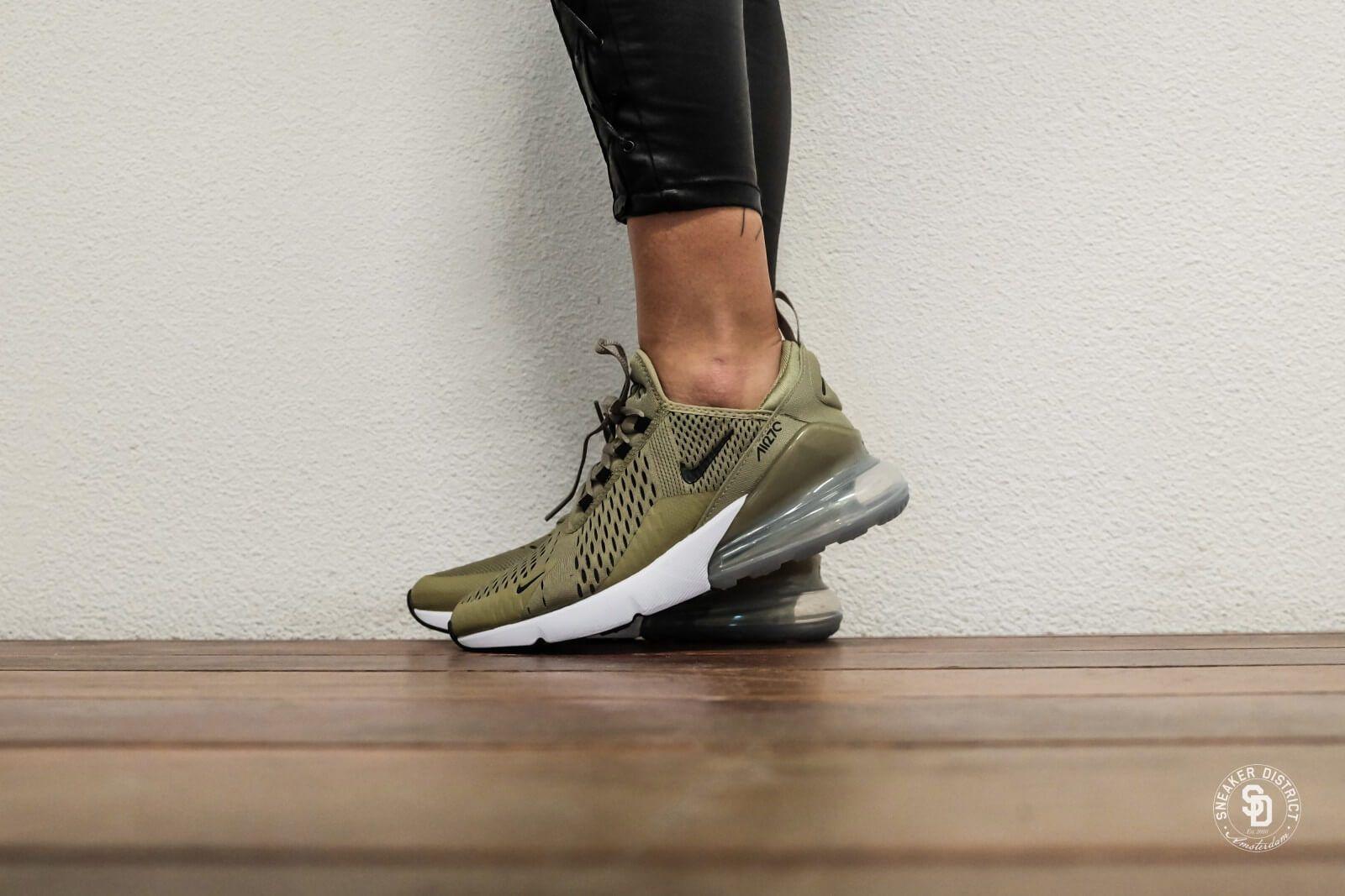 Olive Green and White Logo - Womens Nike Air Max 270 Olive Green White Black Logo Shoes