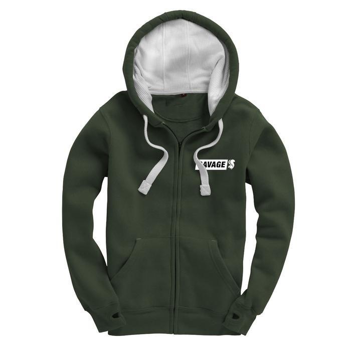 Olive Green and White Logo - Savage Zip Up Hoodie in Olive Green With Embroidered White Logo ...