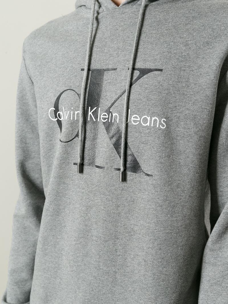 Calvin Klein Jeans Logo - Calvin Klein Logo Print Hoodie in Gray for Men