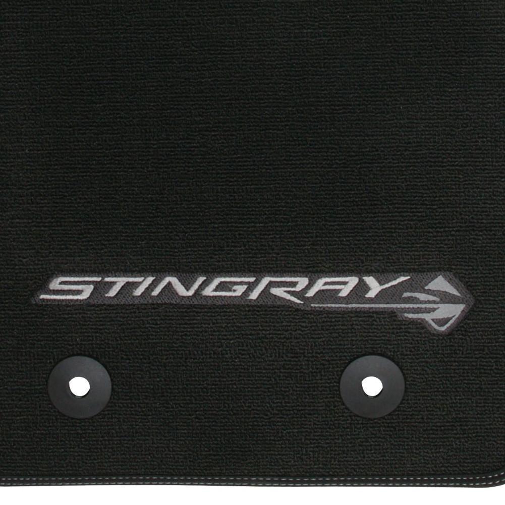 Corvette C7 Stingray Logo - Corvette Black Floor Mats Logo W Colored Border Stitching