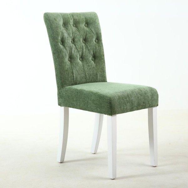 Olive Green and White Logo - ANDALUSIA Olive Green Chenille White Legs Dining Chairs