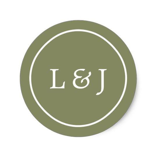 Olive Green and White Logo - Olive Green and White Wedding Monogram Classic Round Sticker ...