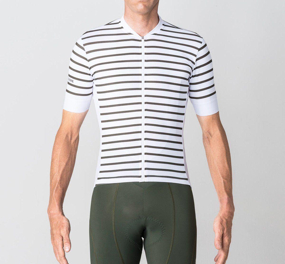 Olive Green and White Logo - Stripes Jersey White/Olive Green | La Passione Cycling Couture