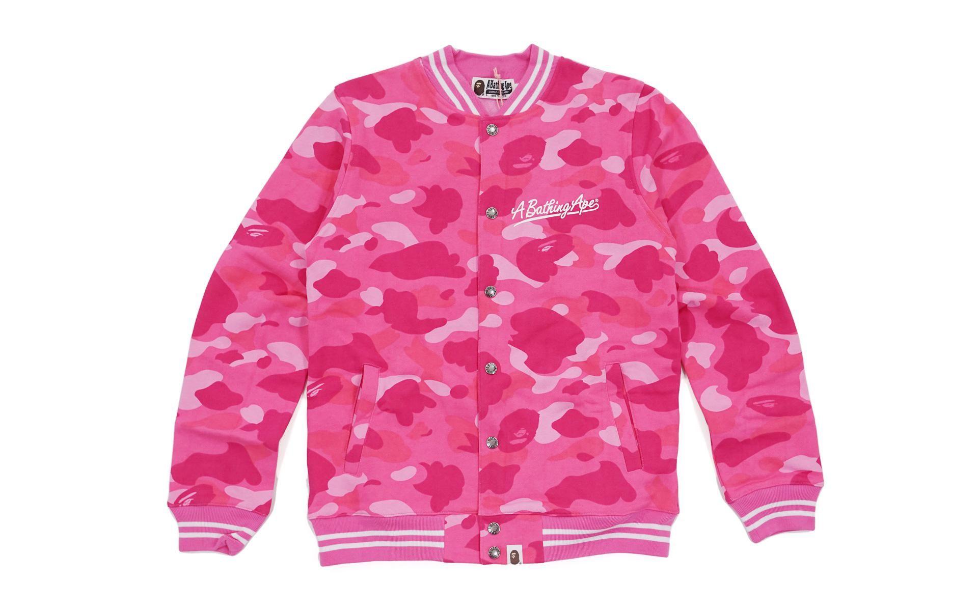 Bathing Ape Pink Logo - Lyst - A Bathing Ape Color Camo Sweat Varsity Jacket (ladies) Pink ...