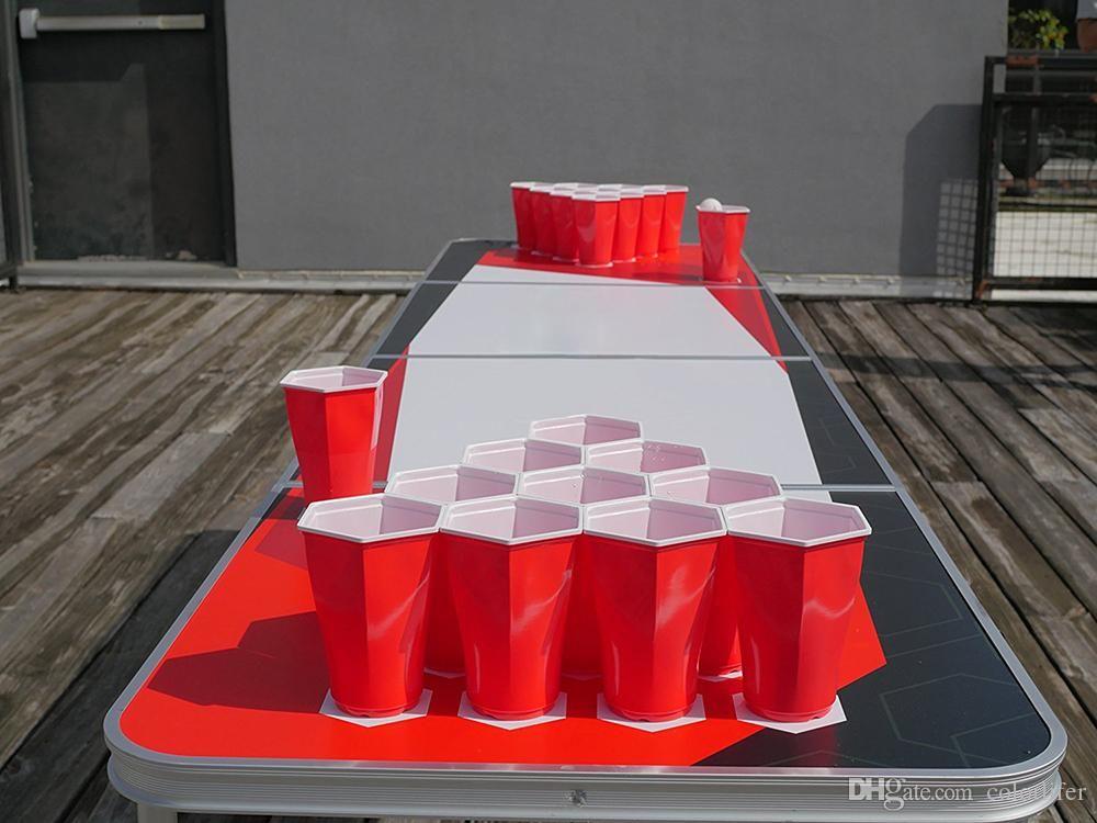 White Stairs Red Hexagon Logo - Hexagonal Beer Pong Disposable Red And White Plastic Cups Water