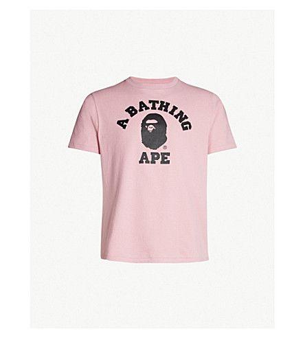 Bathing Ape Pink Logo - A BATHING APE - College logo-print cotton-jersey T-shirt ...