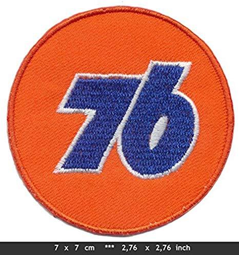 Orange and Blue 76 Logo - UNION Iron Sew On Cotton Patch Motor Oil Sports Nascar orange