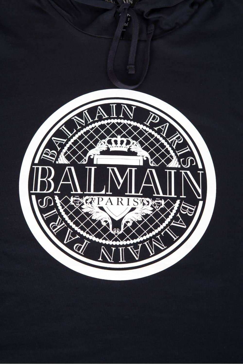 Balmain Logo - Balmain Paris Coin Logo Hooded Sweatshirt Navy